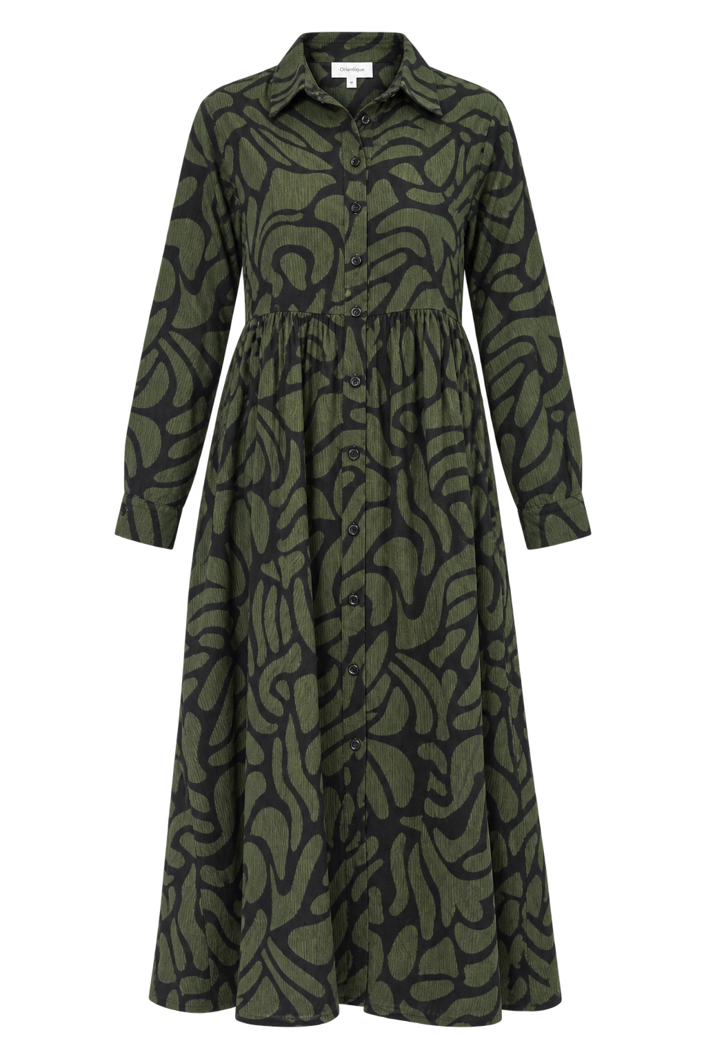 Congo Cotton Midi Shirt Dress – Khaki/Black | Orientique