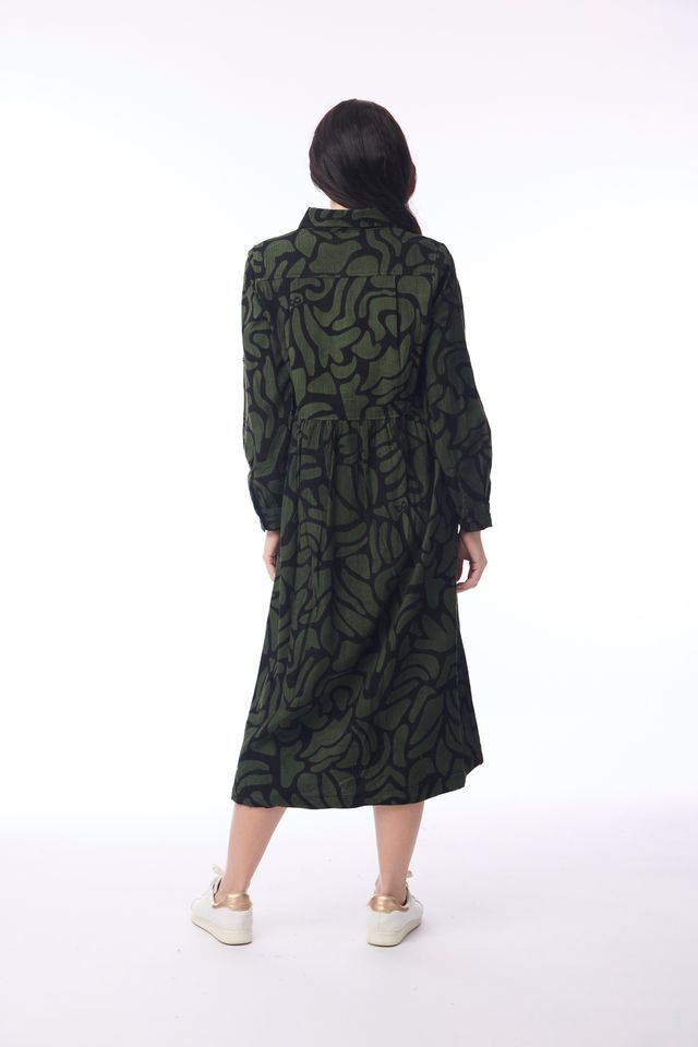 Congo Cotton Midi Shirt Dress – Khaki/Black | Orientique
