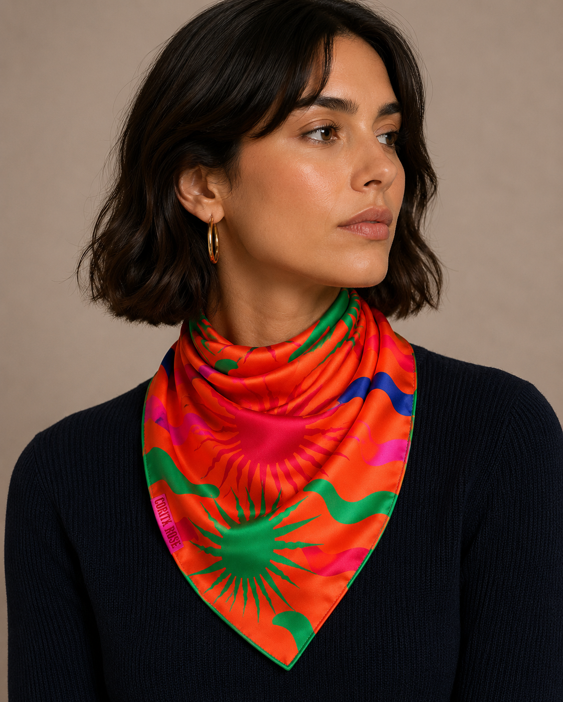 Corita Rose Orange Sun Print 100% Silk Scarf