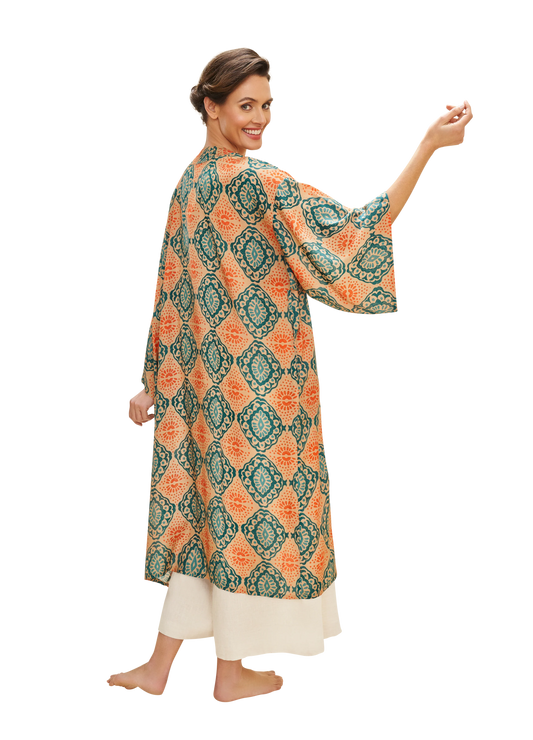 Cream Batik Kimono Gown - Powder Design