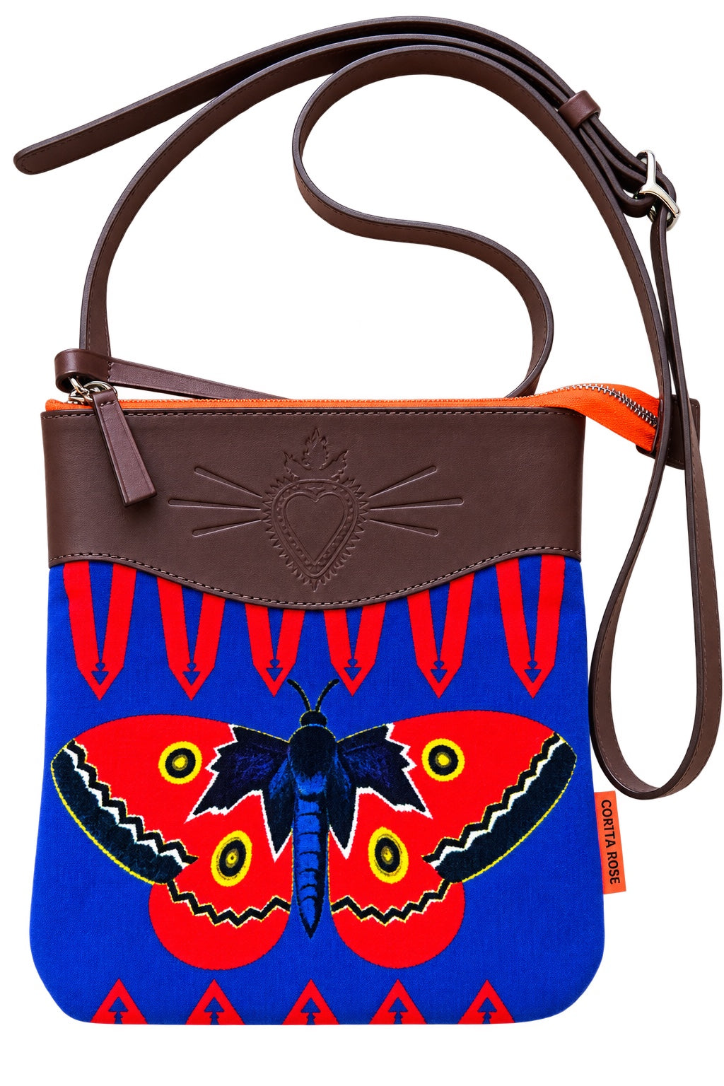 Corita Rose Butterfly Crossbody Bag - Blue | Brown Leather