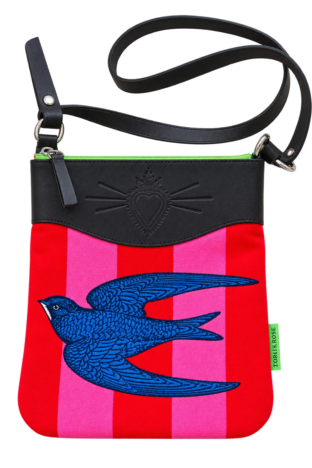 Corita Rose Swift Velvet Crossbody Bag - Red & Pink | Black Leather