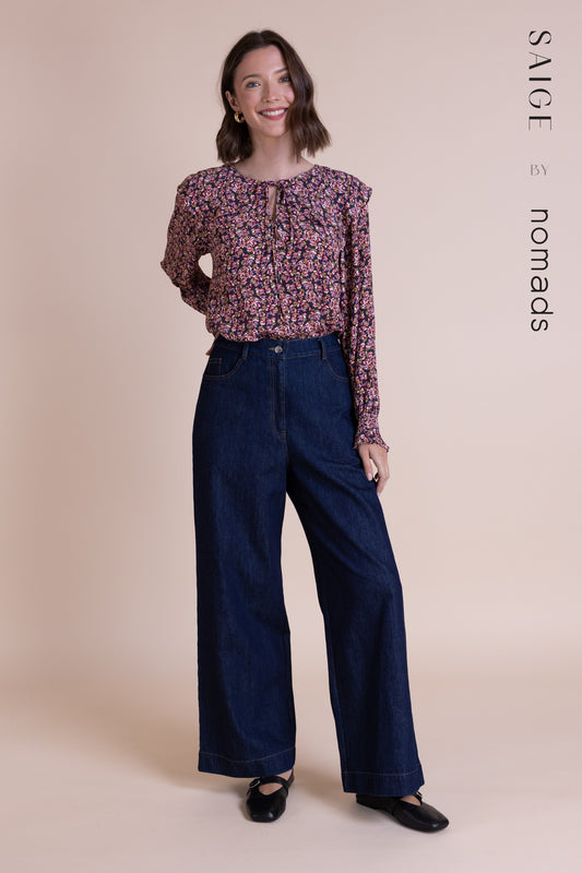 Cotton Denim Wide Leg Jeans - Indigo | Saige