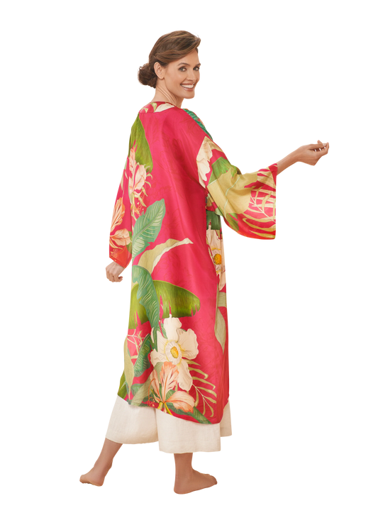 Dark Rose Delicate Tropical Kimono Gown - Powder Designs