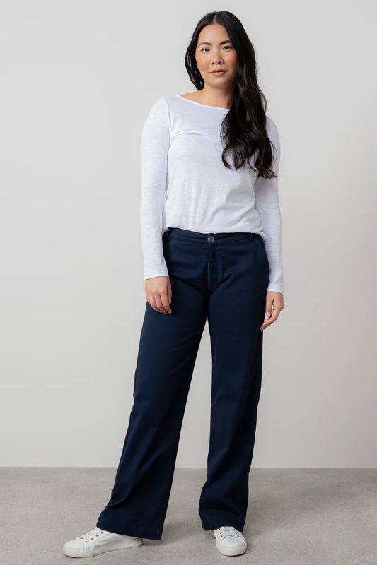 Navy Stretch Twill Wide Leg Dockside Trousers | LM25520