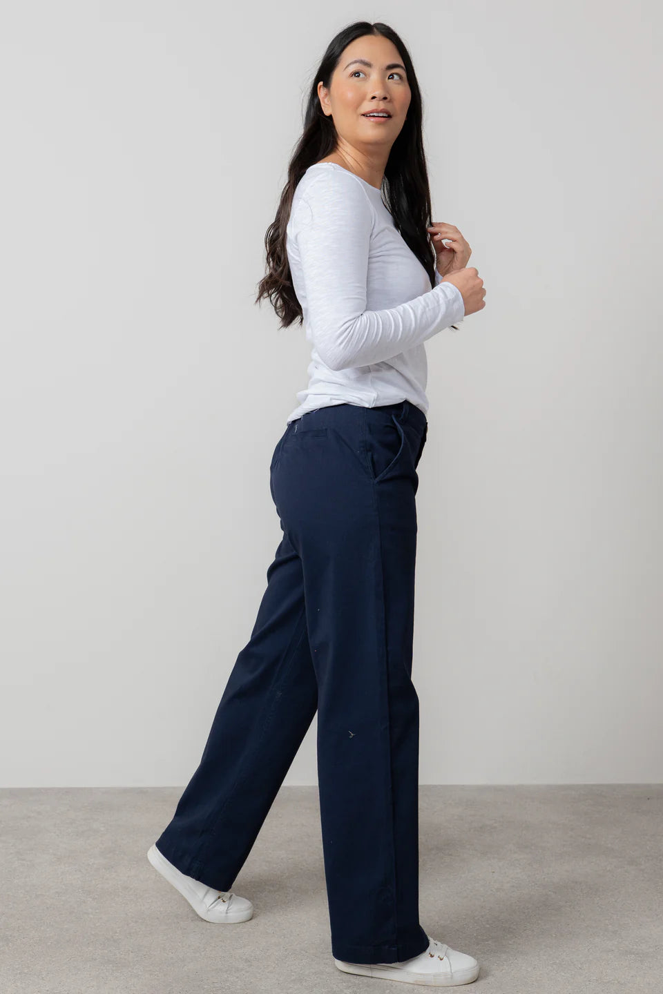 Navy Stretch Twill Wide Leg Dockside Trousers | LM25520