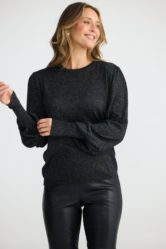 Black Sparkle Domenica Knit Top | Brave & True