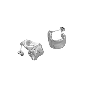 Chunky Molten Curve Earrings in Silver