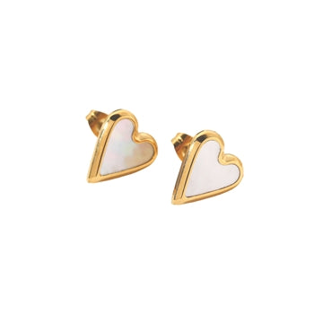 Mother of Pearl Heart Stud Ear-Rings | White Leaf
