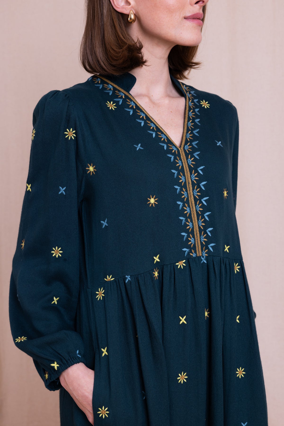 Teal Embroidered Midi Dress | Nomads EM2253TEL