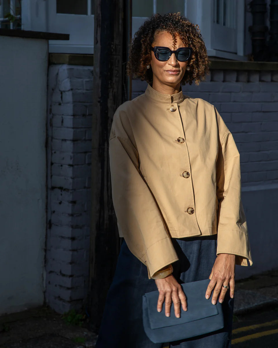 Eddie Cropped Trench Jacket | Tan | Chalk