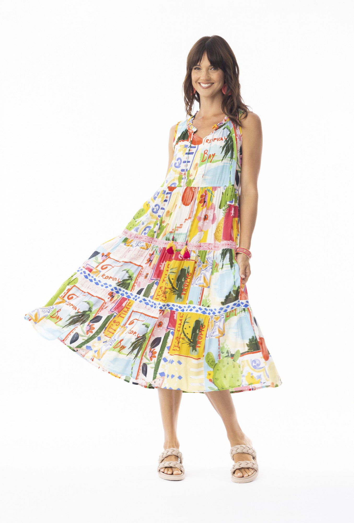 Erica Sleeveless Layered Print Dress | Escape 30118