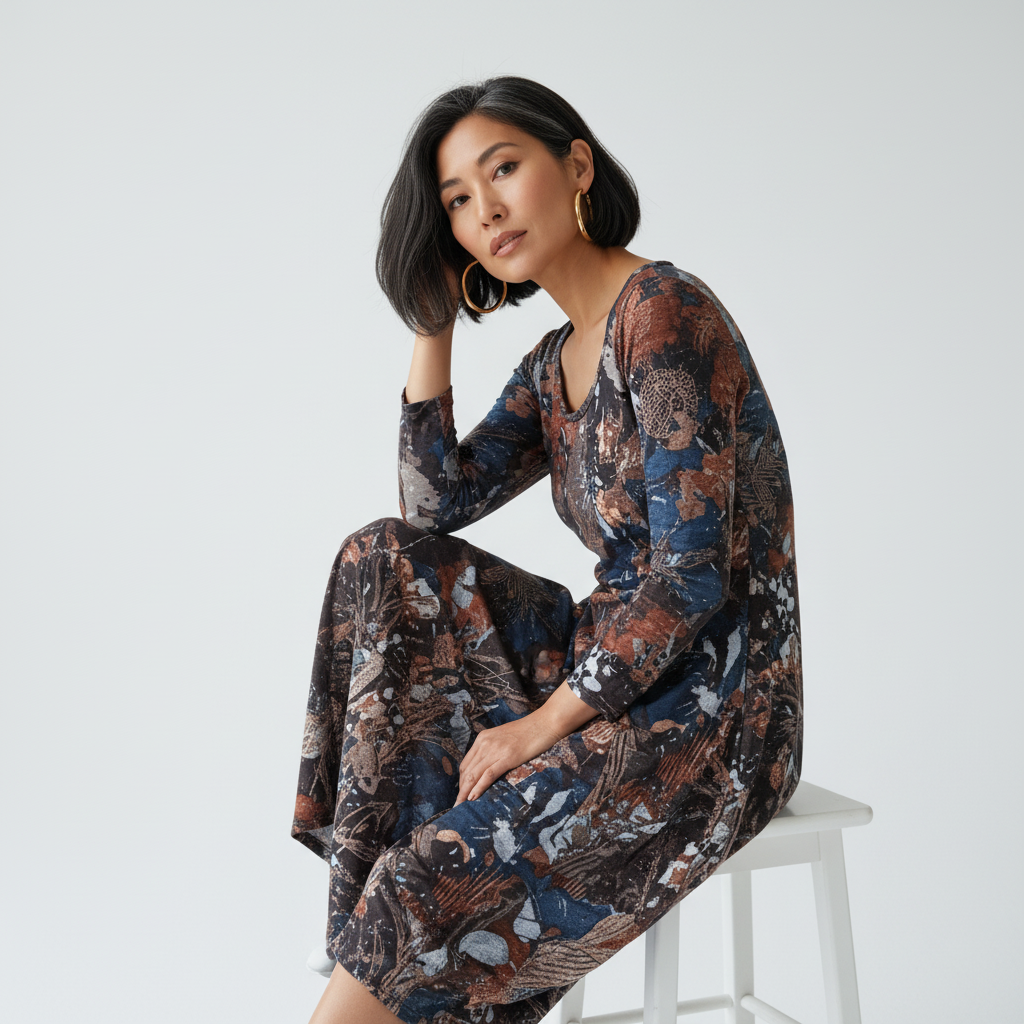 Abstract Floral Printed Cotton Bubble Dress | Orientique 23105