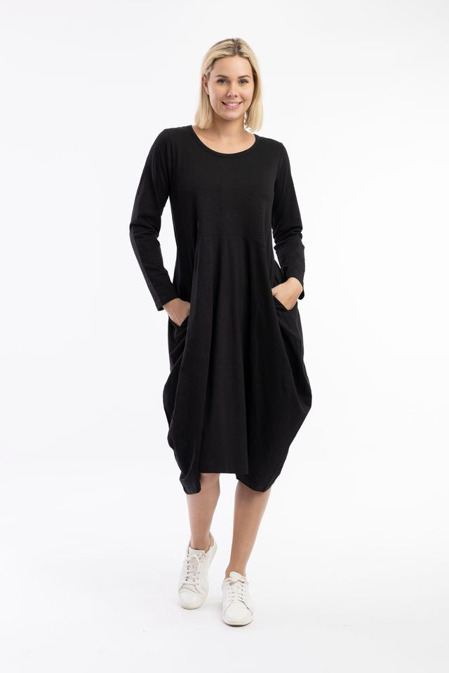 Plain Long Sleeve Brown Essential Bubble Dress | Orientique