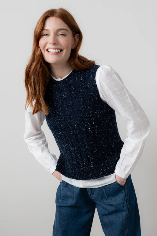 Navy Fleck Knit Eva Tank Top | Lily & Me LM25662
