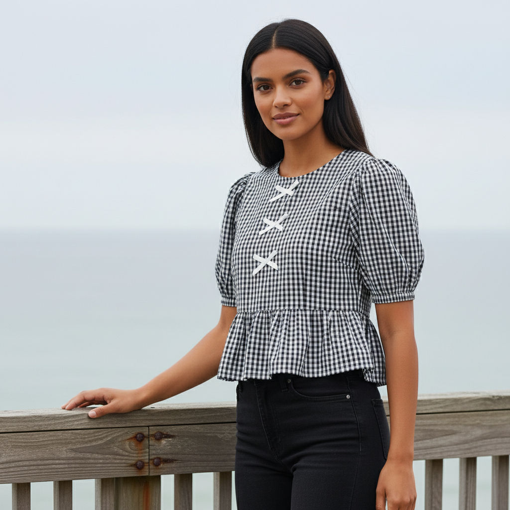 Black & White Check My Tie Top | Foil FO8204