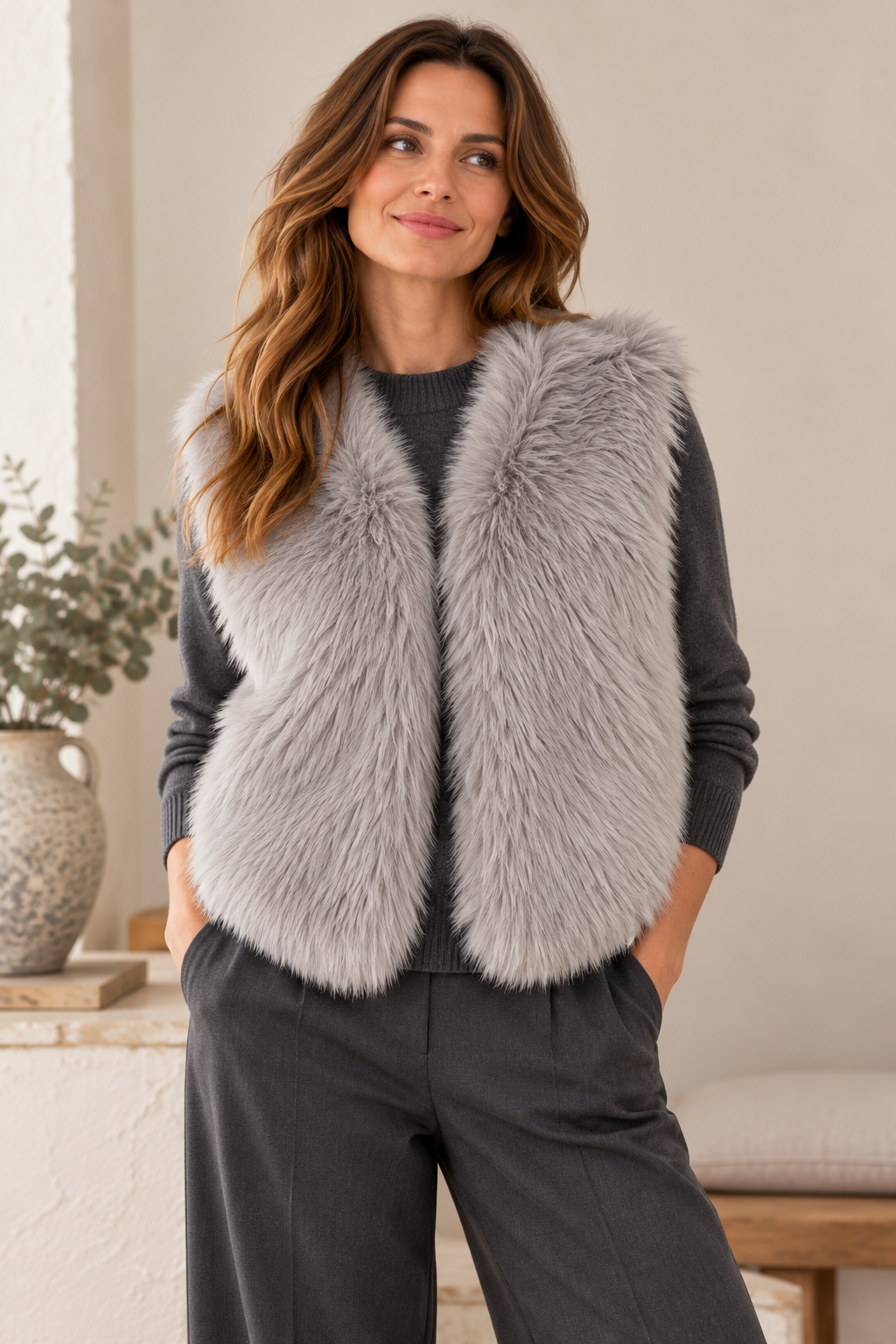 Grey Faux Fur Gilet | Last True Angel LGN05G