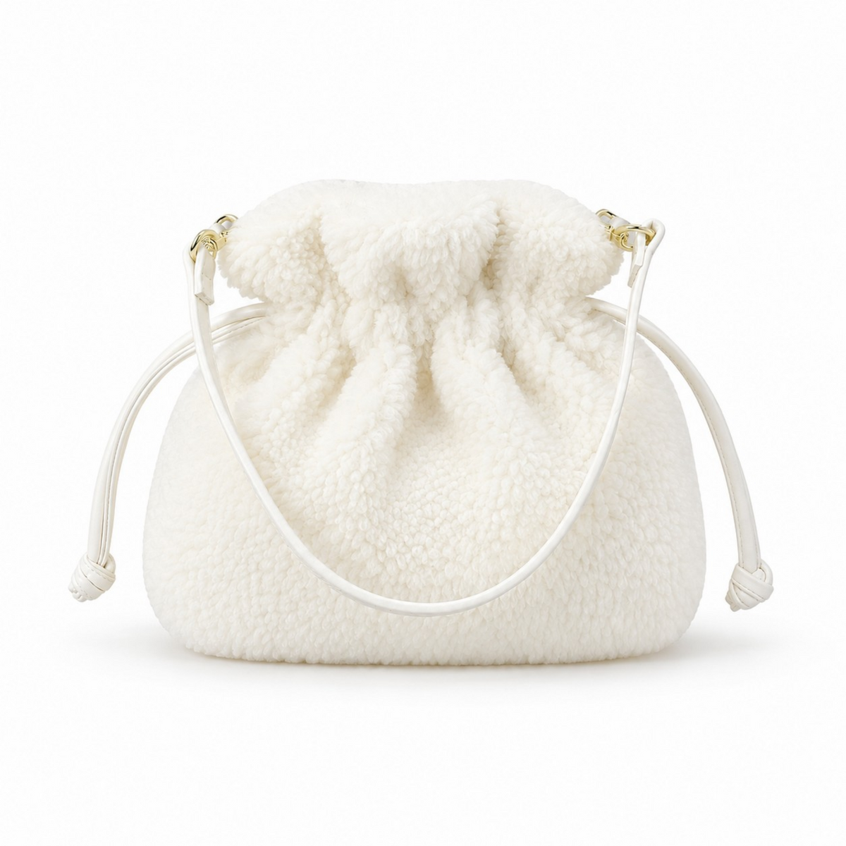 Faux Shearling Ruched Mini Bag – White | Last True Angel LTB