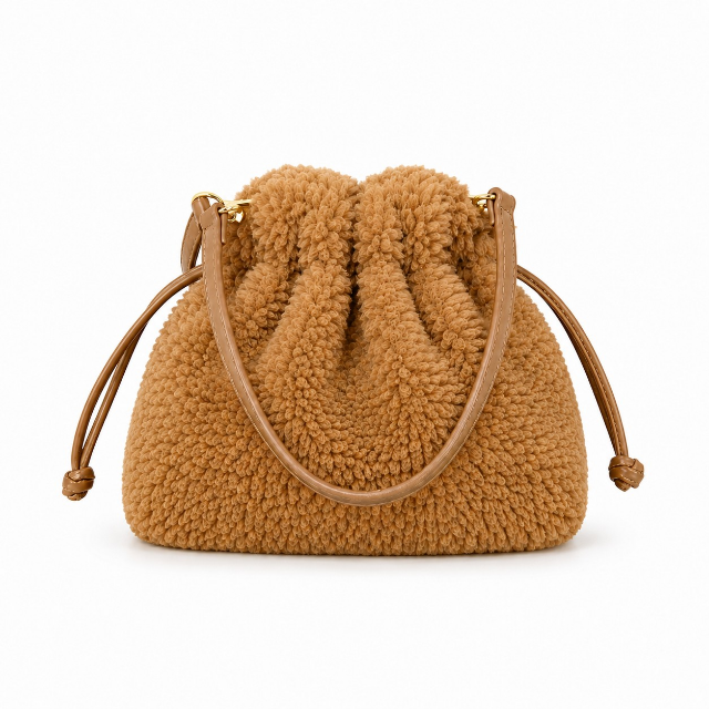 Faux Shearling Ruched Mini Bag – Teddy Brown | Last True Angel