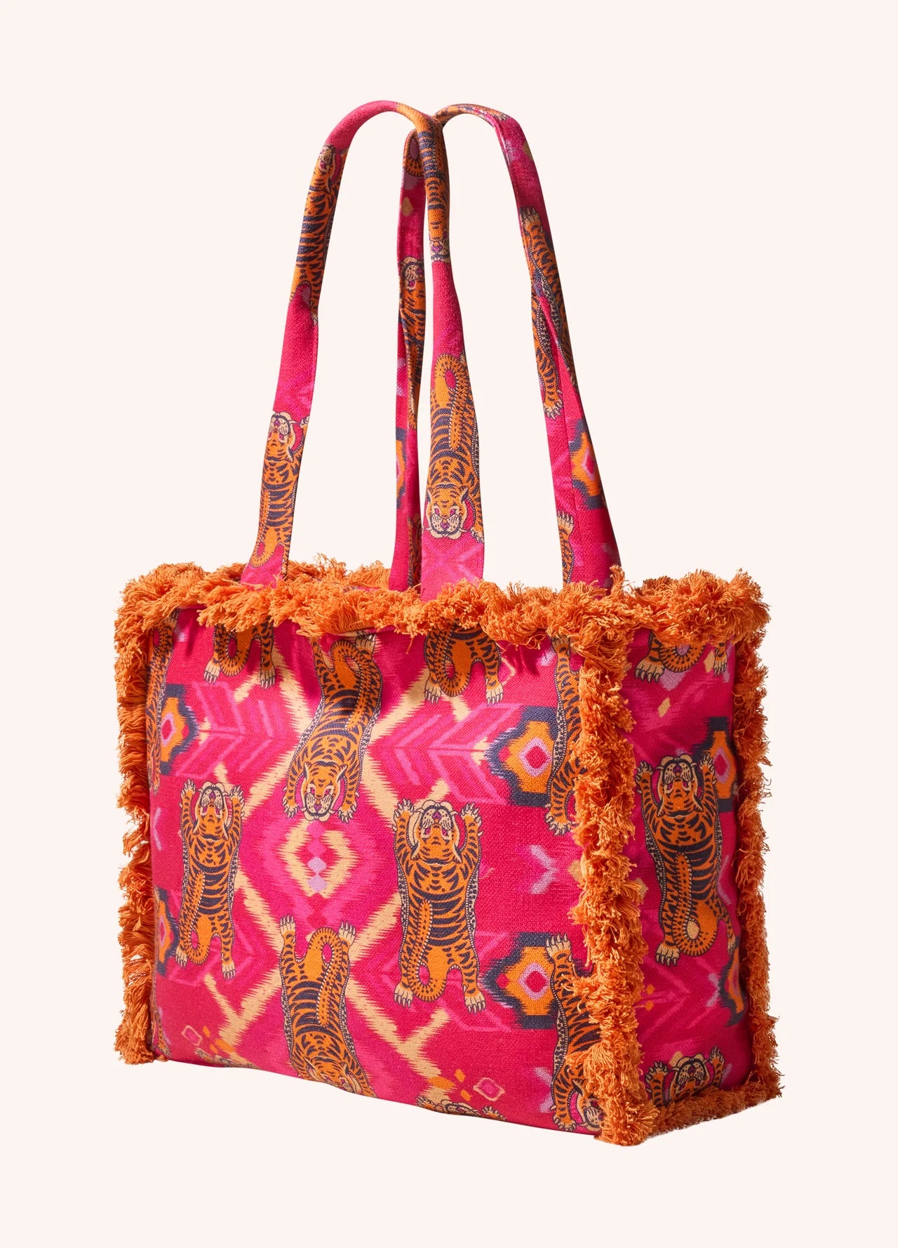 Ikat Tigers Fringed Tote Box Bag