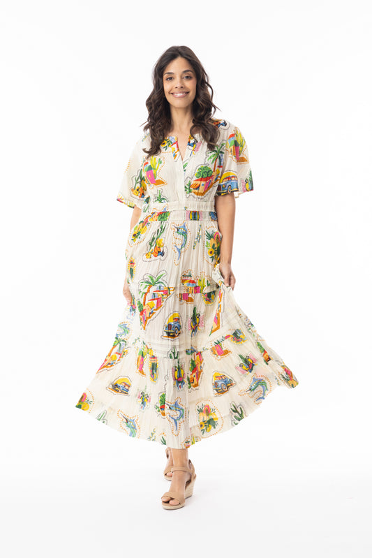 Guatemala Maxi Dress Elastic Waist | Orientique 30166