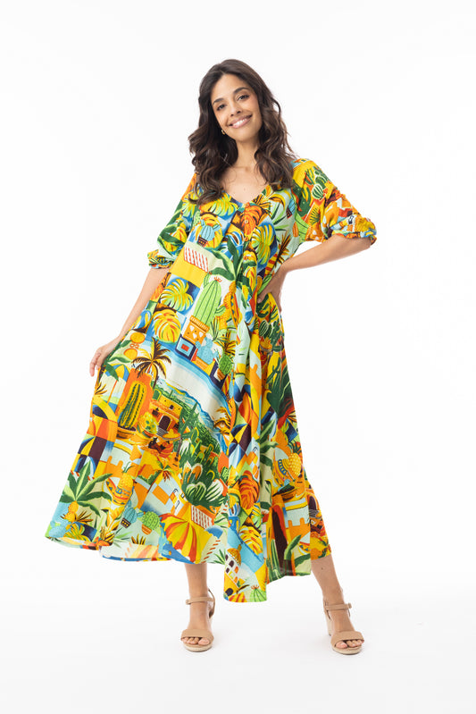 Guatemala V neck Bias Dress | Orientique 30169