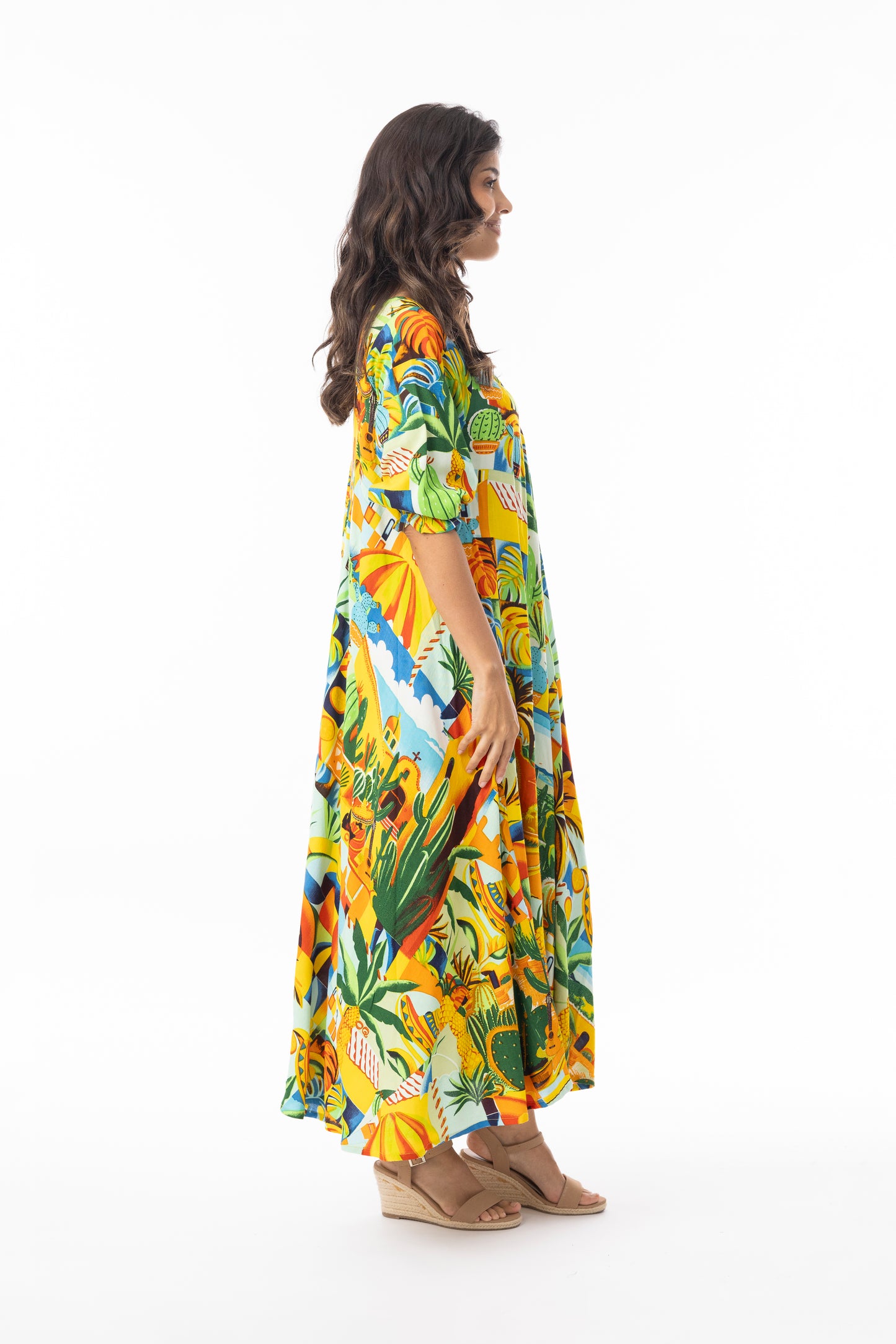 Guatemala V neck Bias Dress | Orientique 30169