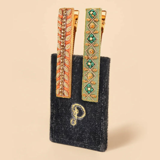 Hair Clips (Set of 2) Jewelled Ribbon & Strike