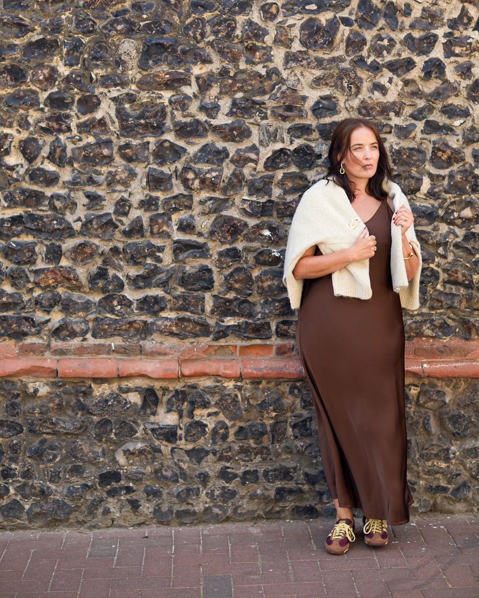 Harlow Dress – Satin | Chocolate | Chalk