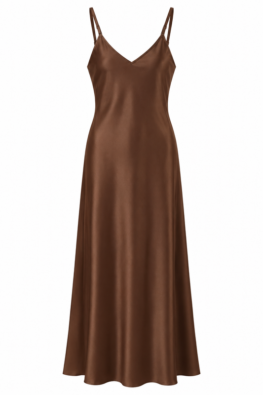 Harlow Dress – Satin | Chocolate | Chalk