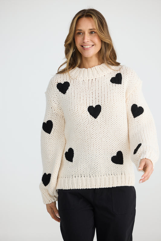 Heart on my Sleeve Knit - Off White & Black | Brave & True
