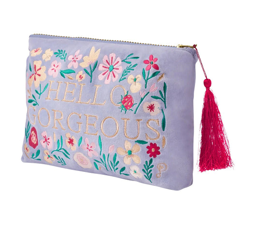 Hello Gorgeous Velvet Zip Pouch - Denim