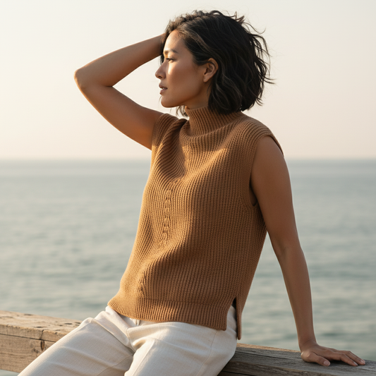 Caramel High Neck Pop Over Vest | Foil FO8045