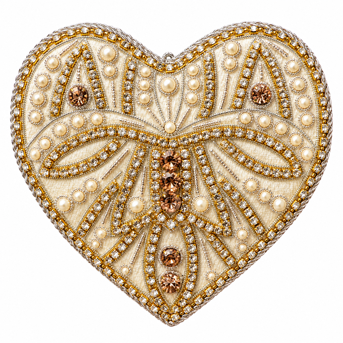 White Heart with Champagne Crystals & Pearls Hanging Decoration – Tinker Tailor London