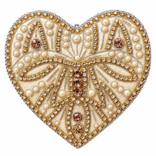 White Heart with Champagne Crystals & Pearls Hanging Decoration – Tinker Tailor London