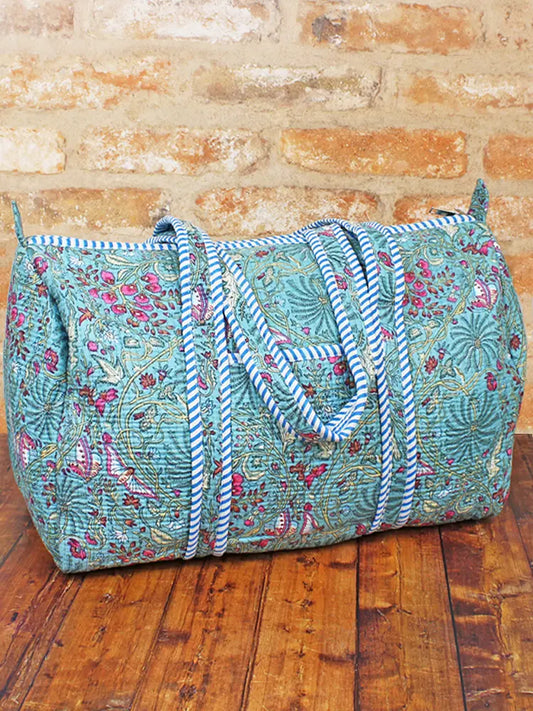 Turquoise Quilted Cotton Duffle Bag | Suzie Blue - JT1602TU