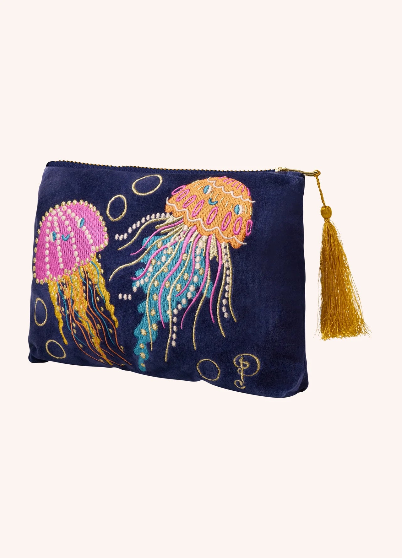 Jolly Jelly Velvet Zip Pouch - Navy
