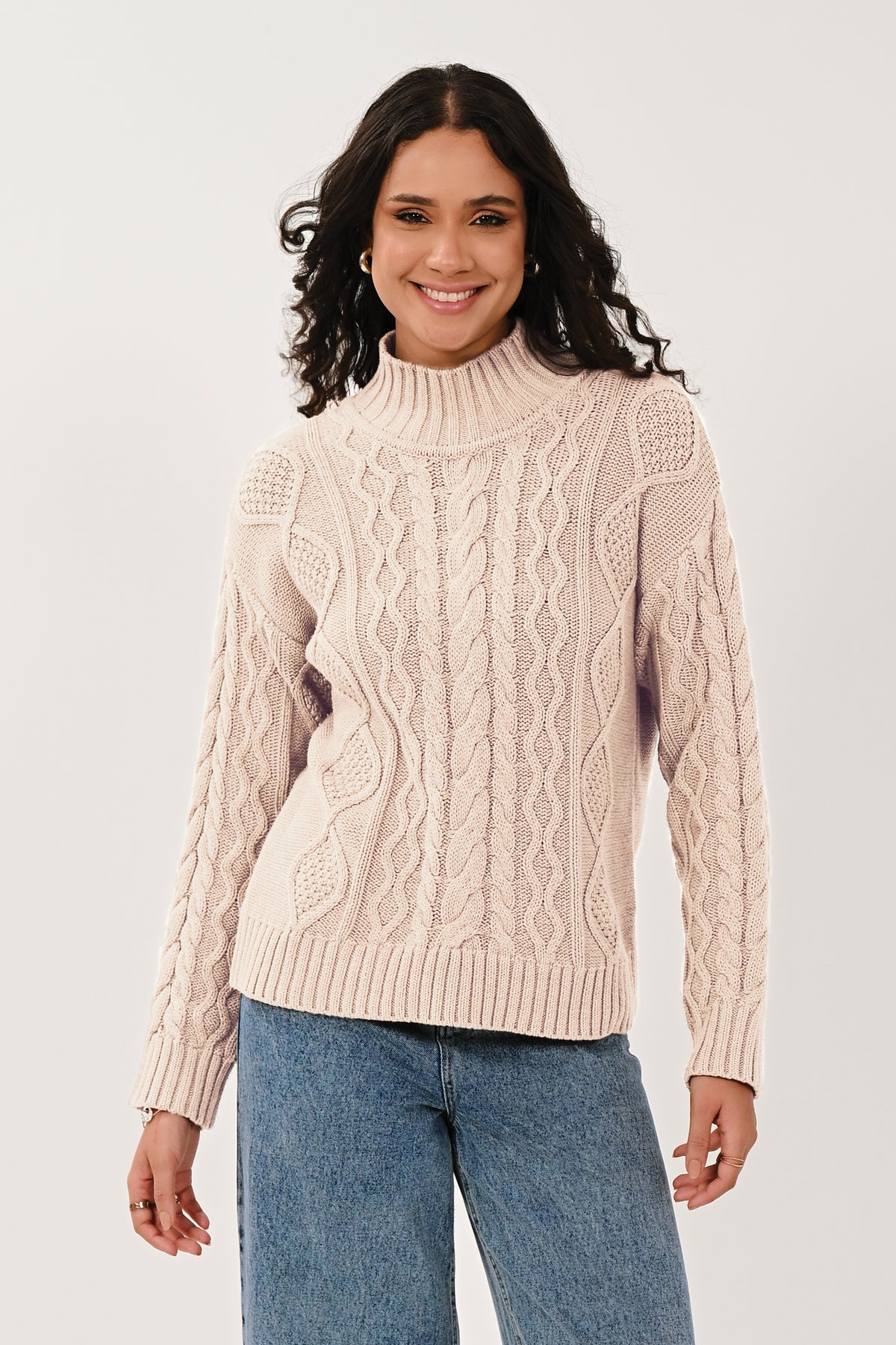 Eggshell Cotton Cable Knit Jumper | Saige by Nomads KN7127