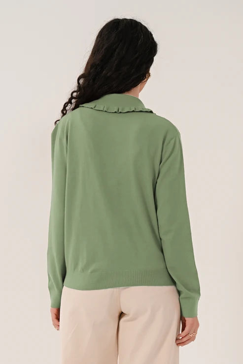 Sage Green Frill Collar Cardigan | Saige by Nomads KN7205