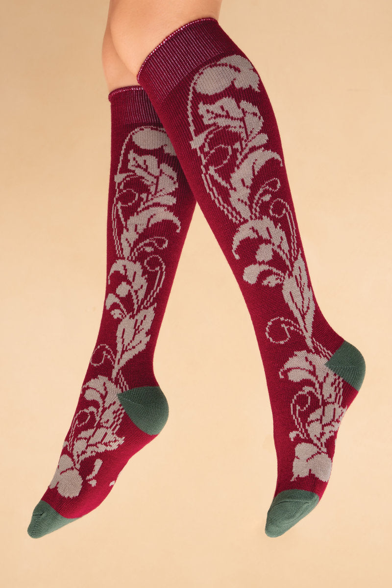 Knee High Socks - Floral Fuchsia Pattern
