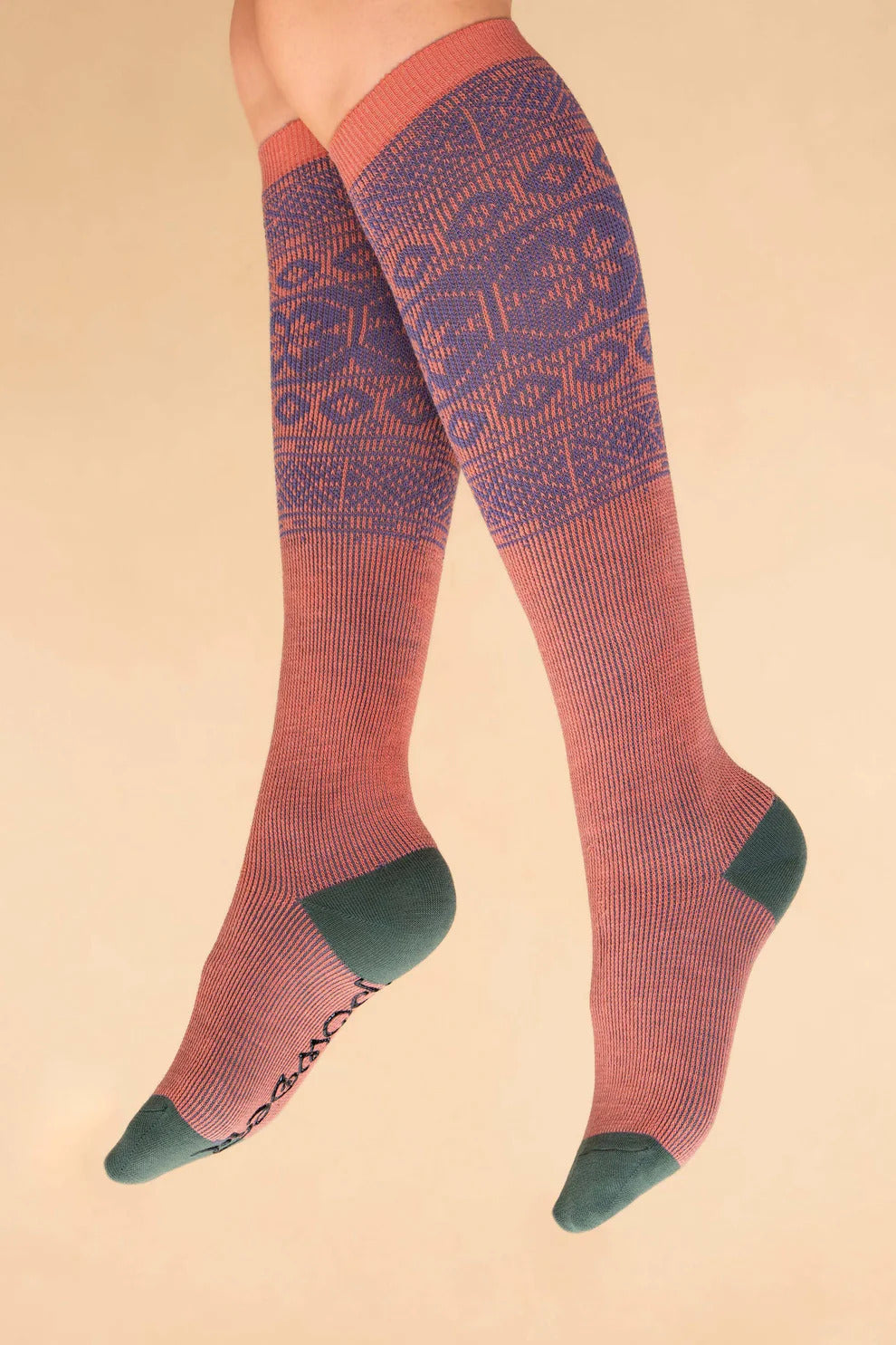 Knee High Fair Isle Boot Socks - Coral & Lilac