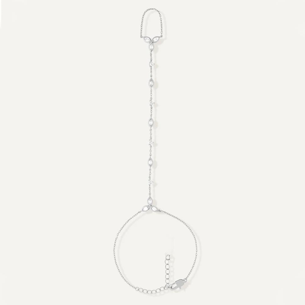 Rhinestone Leaf Detail Hand Chain in Silver | White Leaf
