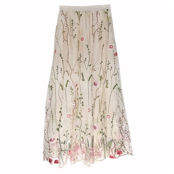 Embroidered Meadow Tulle Skirt in Cream | Last True Angel