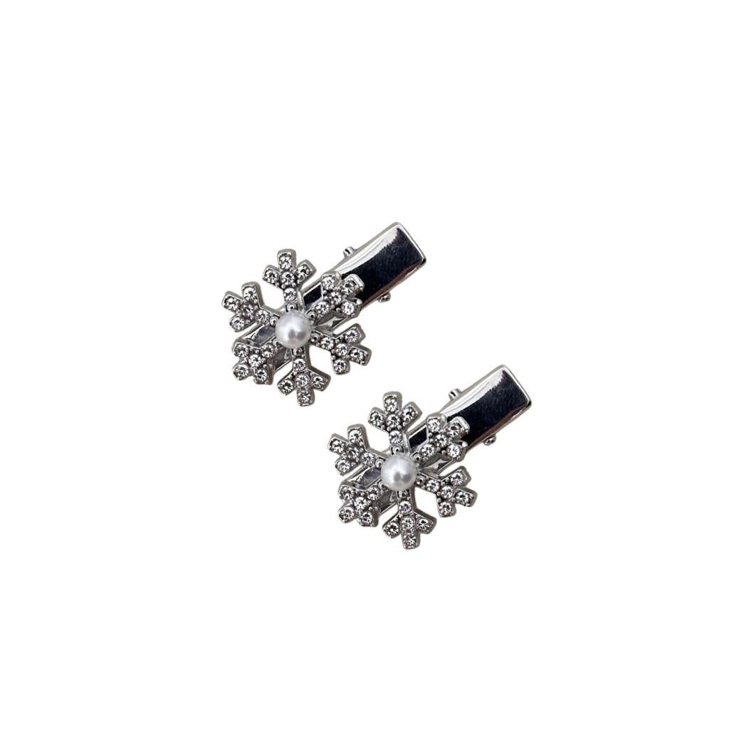 Twin Silver Snowflake Crocodile Hair Clips with Pearl | Last True Angel