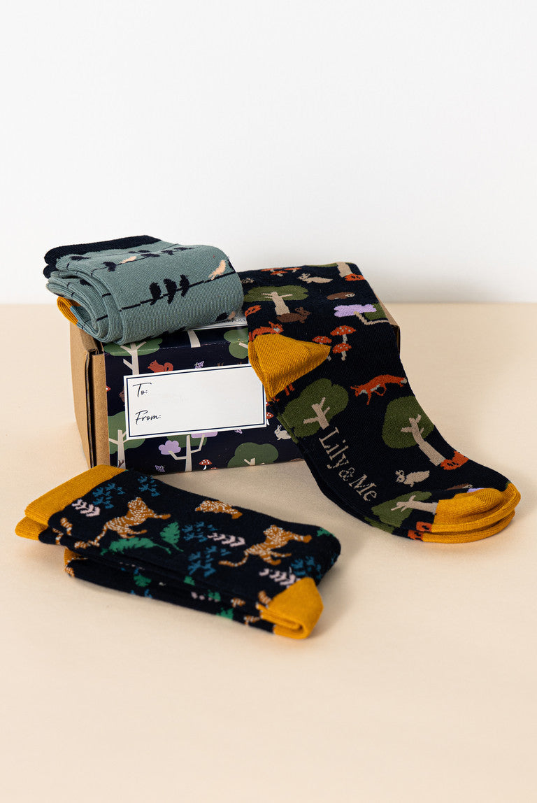 Bamboo socks giftbox with wild animal print