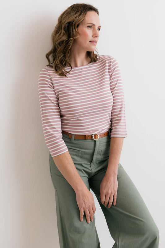 Monica Striped Organic Cotton Jersey Top Soft Pink | Lily & Me LM26034