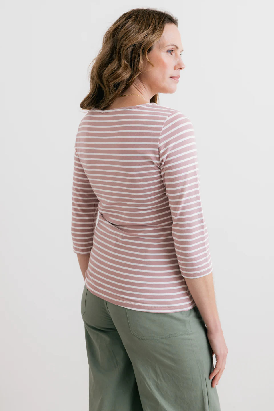 Monica Striped Organic Cotton Jersey Top Soft Pink | Lily & Me LM26034