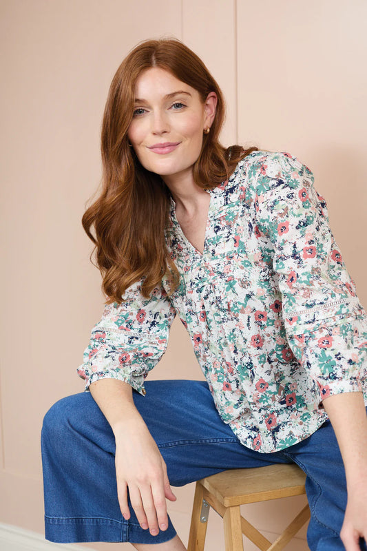 Marie Printed Pintuck Blouse - Rewild | Lily & Me LM20644