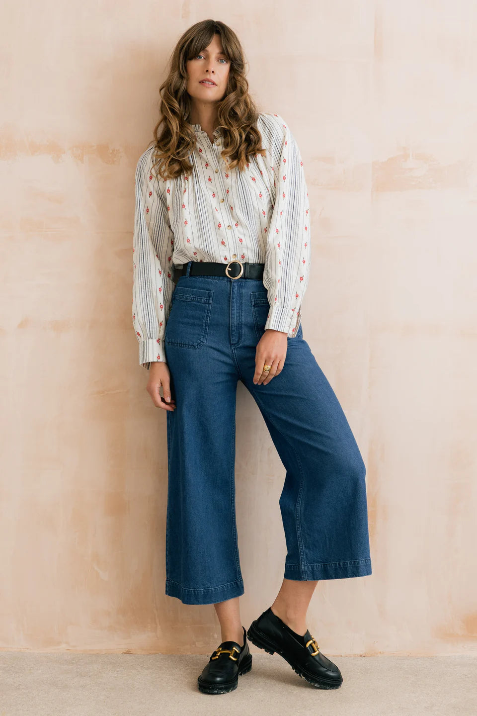 Flora Embroidered Stripe Blouse Ecru | Lily & Me LM26006