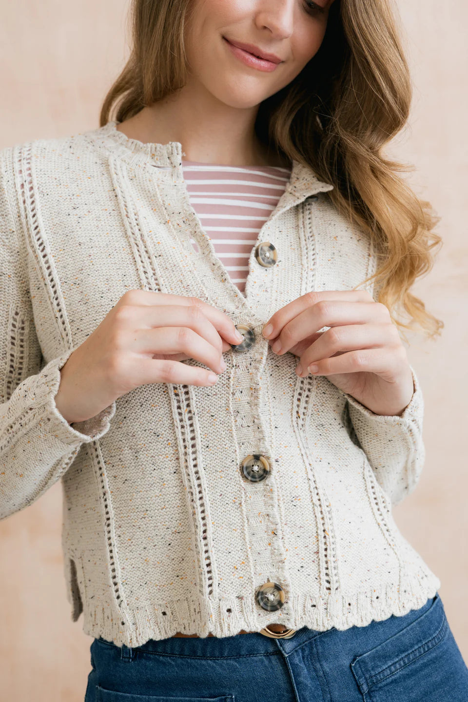 Jasmine Flecked Knit Cardigan Ecru | LM26146